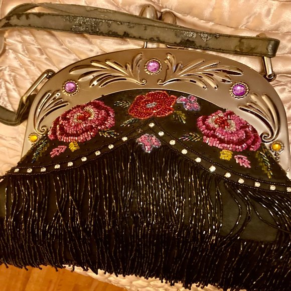 Vintage Beaded Pocketbook - Black 13.5" wide x 10" long and 3" depth at bottom. - Picture 1 of 7